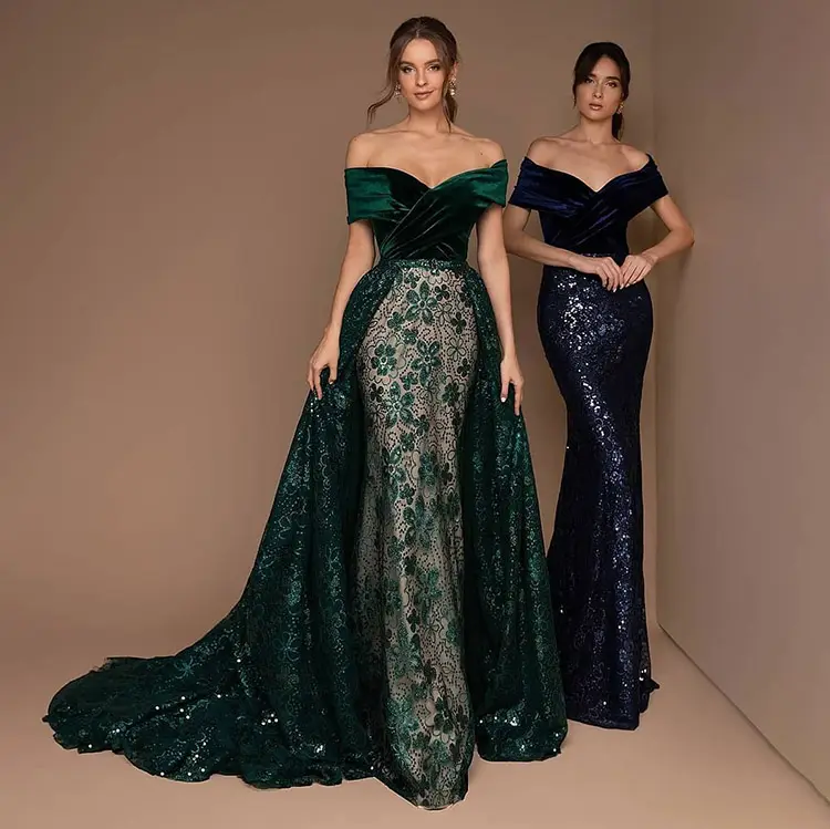 ZISE Robes De Soiree Vestidos De Fiesta Vintage Pattern Sequined Party Gown Prom Long Evening Dresses 2022 With Detachable Train