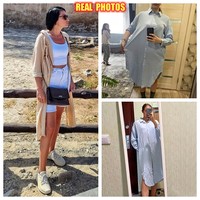 Robe Chemise Femme en Coton et Lin Unie à Boutonnage Simple, Haut Long Décontracté Printemps-Été