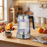 Bouilloire électrique sans fil en verre de 1,8 L avec base rotative à 360 degrés, maintien au chaud, arrêt automatique, protection contre l'ébullition à sec, pour usage hôtelier