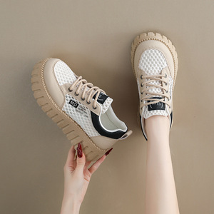 Baskets à plateforme en maille beige pour femmes, chaussures décontractées respirantes à lacets pour printemps et été - Product Image 2