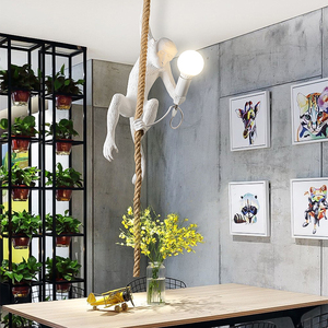 Lampe murale singe en résine nordique, suspension animale en <span class=keywords><strong>corde</strong></span> de chanvre, lampe décorative pour chambre d'enfant, bar, restaurant, couloir et magasin - Product Image 5