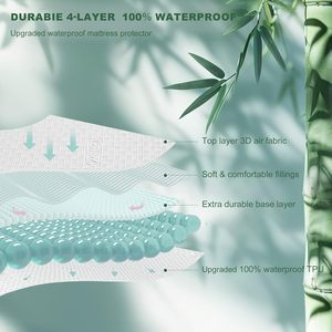 Protecteur de matelas imperméable en rayonne de bambou - Respirant, rafraîchissant, doux, poche profonde, housse de matelas lavable en machine - Product Image 4
