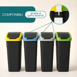 Modular Waste <b>Bins</b> Set Of 4 25 Liter Swing <b>Lid</b> For Separate Collection - Product Image 4