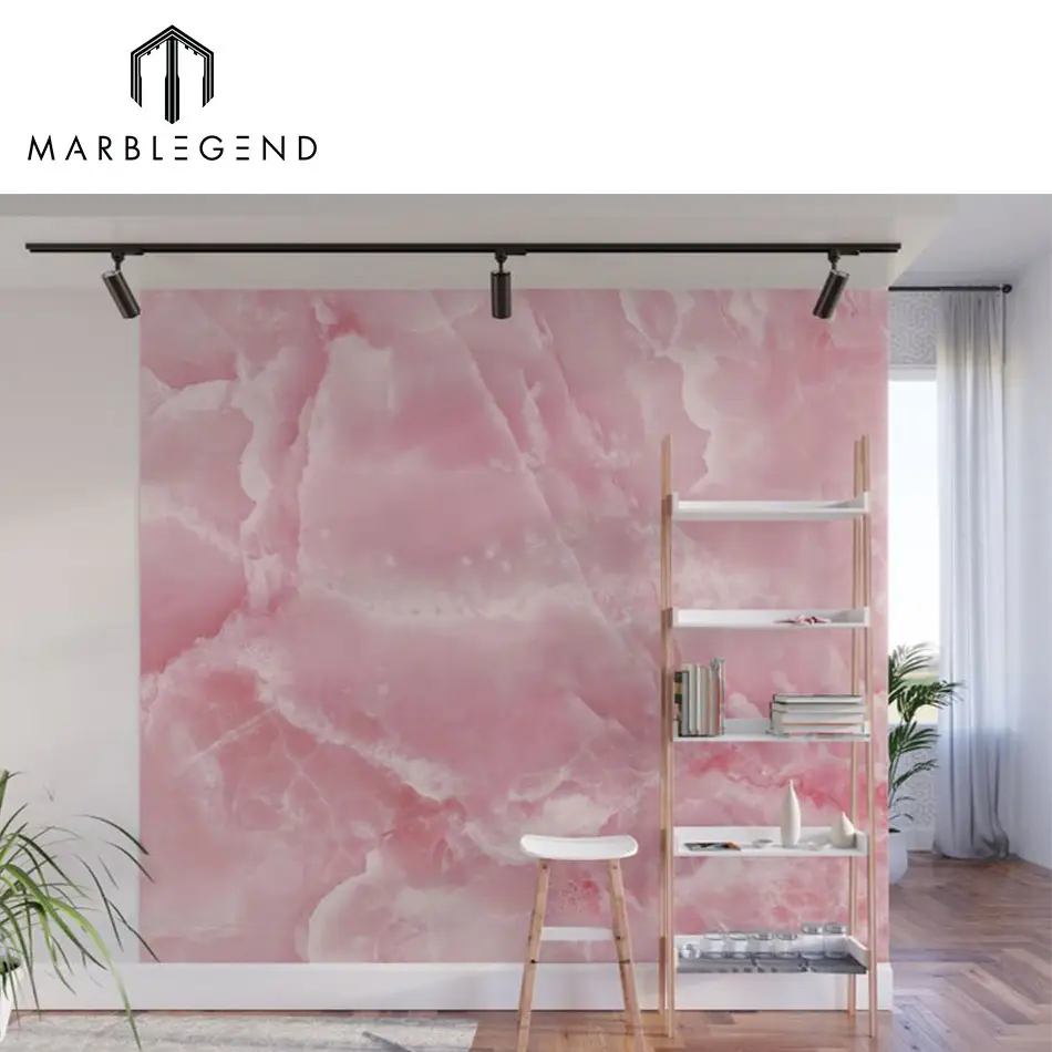 Luxury Backlit Pink Onyx Texture Đá Cẩm Thạch Tường Phiến Cho Biệt Thự