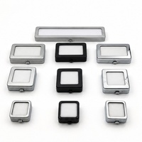 Boîte à gemmes personnalisée en métal avec bouton coulissant, fenêtre transparente, tampon de coton, noir et argent, forme longue rectangulaire ou carrée, pour présentation de pierres brutes et de bijoux