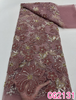 Nouveau design Tissu en dentelle de velours et maille, Tissu en dentelle à sequins perlés, Tissu en dentelle brodée florale, Tissu en dentelle à perles