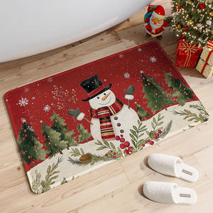 Alfombra de baño con diseño de muñeco de nieve navideño, rectangular, de fibra de poliéster, antideslizante, absorbente, para baño, cocina, decoración del hogar - Product Image 1