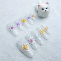 Uñas artificiales Flores pintadas en forma de almendra uñas hechas a mano de alta calidad y reutilizables
