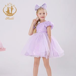 Agile di Alta Qualità Delle Ragazze Del Vestito Da Partito Maniche Bolla 100% Cotone Foderato Viola Verde Angelo Vestiti Delle Ragazze di Fiore del Vestito - Product Image 4