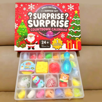 Calendrier de l'Avent Squishy Surprise de Noël, Boîte Mystère de Jouets à Presser pour Compte à Rebours de 24 Jours, Cadeau de Noël pour Enfants