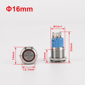 Interrupteur à bouton-poussoir plat à tête haute en aluminium/acier inoxydable étanche IP65 HS 16/19/22mm avec anneau LED momentané 12-24V 250V 1NO1NC - Product Image 3