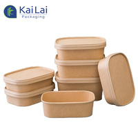 Gobelets et bols en papier kraft jetables à paroi simple, rectangulaires, pour salades, repas et sushis, avec couvercle, recyclables, pour plats à emporter