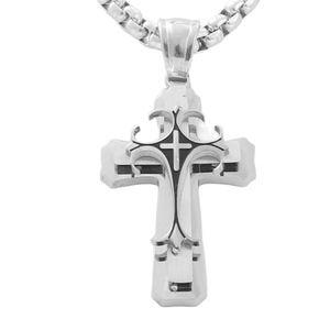 Stainless Steel <b>Cross</b> Pendant Necklace Men's Geometric Design Punk Retro Style 120186 - Product Image 1