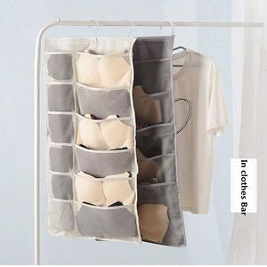 Dual-Sided Foldable Portable Closet Underwear Organizer Beige Mesh Pockets with Hanger Metal <b>Storage</b> <b>Boxes</b> & Bins - Product Image 4
