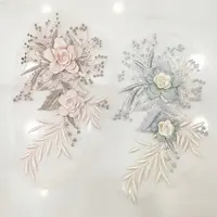ZSY Factory Elegante Blumen 3d Spitze Applique Designs Perlen Mesh Stickerei Patches für Kleidung