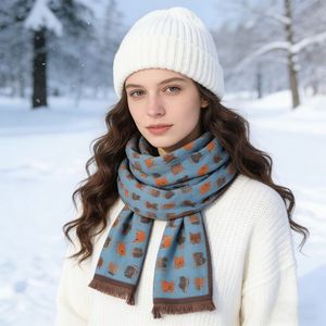 Écharpes tricotées à motifs mignons, longues, isolantes thermiquement, pour femmes, chaudes pour l'hiver, gris, bleu, jaune, noir, kaki - Product Image 4