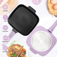 Poêle à griller commerciale OEM en aluminium moulé sous pression, antiadhésive, compatible induction, avec poignée amovible, pour cuisson de steaks