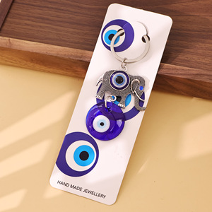 Ciondolo Elefante in Lega Occhi Blu Portafortuna Turco Portachiavi - Product Image 1
