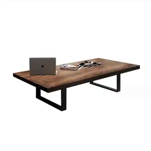 Hotselling Environmentally Eco-friendly Nordic Walnut Industrial Solid Wood Pine Metal Legs 5 CM Thick Coffee Tables