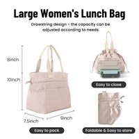 Sac à déjeuner pour femmes, réutilisable, avec cordon de serrage, isotherme, résistant aux taches, grand sac à déjeuner à fermeture à cordon pour le travail et le bureau