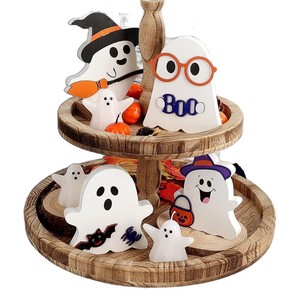 Lindas Letreros Decorativos de Halloween con Forma de Fantasma, Calabaza y Murciélago para Bandeja de Niveles de MDF, Decoración de Mesa Interior para Fiestas - Product Image 5
