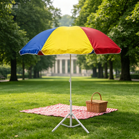 Parasol de plage color block avec support trépied et ancre de sable pour terrasse extérieure et camping