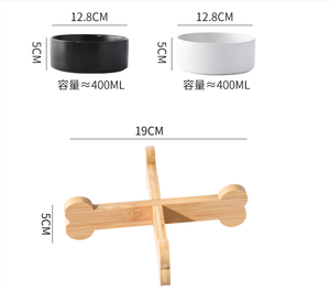 Ensemble de bol d'eau en céramique pour chat et chien en céramique surélevée avec support en bois bols pour animaux de compagnie blancs anti-basculement pour chiens et chats - Product Image 3