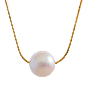 15mm Korean Style Big Imitation Pearl Chain Stainless Steel Necklace Jewelry Women Gold Color Pvd Plated Elegant