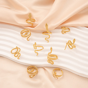 Snake Shape <b>Titanium</b> Steel <b>Ring</b> 18K Gold Plated Open Design For Women Party Jewelry - Product Image 1