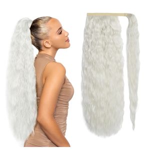 Bouffée Wrap Around Clip en Queues de Cheval Extensions de <span class=keywords><strong>Cheveux</strong></span> Noir Brun Queue de Cheval pour Femmes Synthétique Longue Bouclée Queue de Cheval Naturelle 24 Heures - Product Image 3