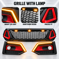 Kit de calandre de rechange pour Toyota Hilux Revo Rocco 2018, noir mat avec décorations rouges, calandre et cache-antibrouillard avec lampe LED