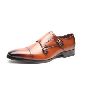 Chaussures en cuir décontractées à trois œillets pour hommes grandes tailles, chaussures d'affaires en cuir véritable, chaussures habillées de style britannique à boucle pour hommes - Product Image 1