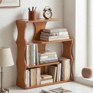 Étagère de bureau en bois massif, quatre couches, cadre en forme d'arc, design minimaliste, pour bureau, chambre d'enfant, librairie, étagère de rangement - Product Image 5