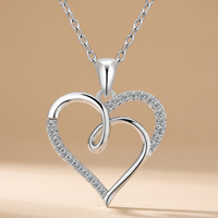 Collar Romántico de Plata de Ley 925 con Colgante de Corazón Calado y Circonita Cúbica, Chapado en Rodio, Joyería para Mujer