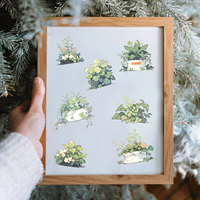 Pegatinas de Plantas de Cristal, Adhesivos de Vinilo Impermeables con Diseño Estético de Suculentas y Cactus en Maceta, para Álbumes de Recortes, Diarios, Agendas y Decoración