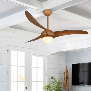 Ventilateur de plafond avec éclairage suspendu, couleur grain de bois, idéal pour l'été - Product Image 2