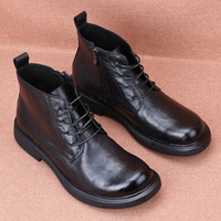 Chaussures en cuir véritable pour hommes, style Martin, décontractées, pour l'hiver et l'automne, avec fermeture éclair latérale tendance, bottines basses pour affaires