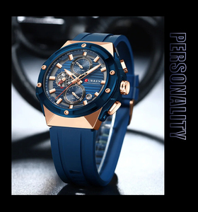 CURREN 8462 orologi da polso da uomo di marca classica Casual Business orologi in Silicone al quarzo con lancette luminose quadrante cronografo - Product Image 4