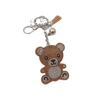 Porte-clés créatif en forme d'ours en peluche avec strass, mignon, en verre, pour sac et voiture, pour filles