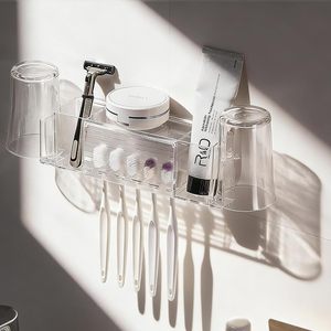 Suporte Para Escova De Dentes Portable Toothbrush Tooth Brush <b>Holder</b> With <b>Toothpaste</b> Dispenser Cups Wall Mounted - Product Image 1