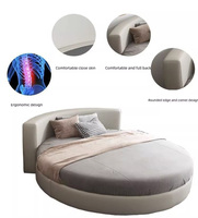 Lit Rond Moderne de Luxe pour Adultes, Design Simple, Meuble de Chambre à Coucher pour Maison ou Hôtel, Taille Double/Queen/King, Tissu avec Fonction de Rangement