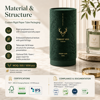 Emballage en tube de papier personnalisé, boîte cylindrique en carton rigide avec impression de logo pour parfum, cosmétique, bougie, thé, coffret cadeau