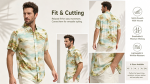 <span class=keywords><strong>Camisa</strong></span> de Manga Corta para Hombre con Estampado de Vista al Mar Tropical, <span class=keywords><strong>Camisa</strong></span> Casual de Playa de Verano Transpirable de Lyocell Suave con Botones - Product Image 3