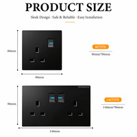 Interrupteur mural industriel en plastique PC noir 1/2/3/4 postes 1/2 voies, norme britannique 13A IP20, avec indicateur LED