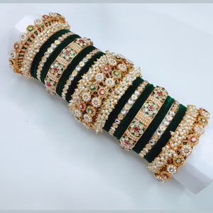 Luxury Kundan & Pearl Velvet Bangle <b>Set</b> Elegant Bridal Pearl <b>Bracelets</b> Premium Wedding Jewelry Collection - Product Image 2