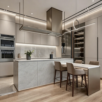 Cuisine modulaire de style moderne, appareils électroménagers encastrés, panneaux en mélamine écologiques, armoires de cuisine complètes, évier laqué blanc