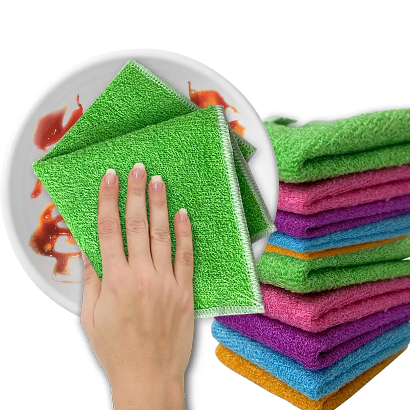 kitchen wood fiber bamboo microfiber cleaning wash cloth dish towel 18x23cm