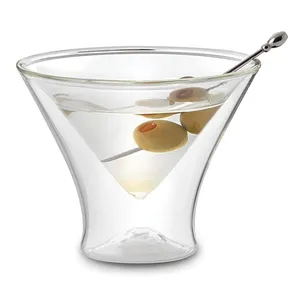 Élégant verre à martini à double paroi, verre à Cocktail isolé sans tige