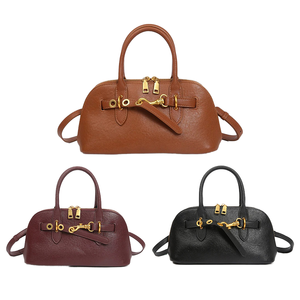 Bolso de Hombro Casual de Cuero Genuino para Otoño/Invierno, Versátil, de Alta Gama, Tipo Bowling, Impermeable, con Cierre de Cremallera y Broche - Product Image 1