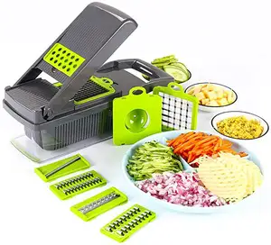 Alat pemotong sayur & buah multifungsi, pengiris bawang putih pemotong sayur dengan wadah dan pisau